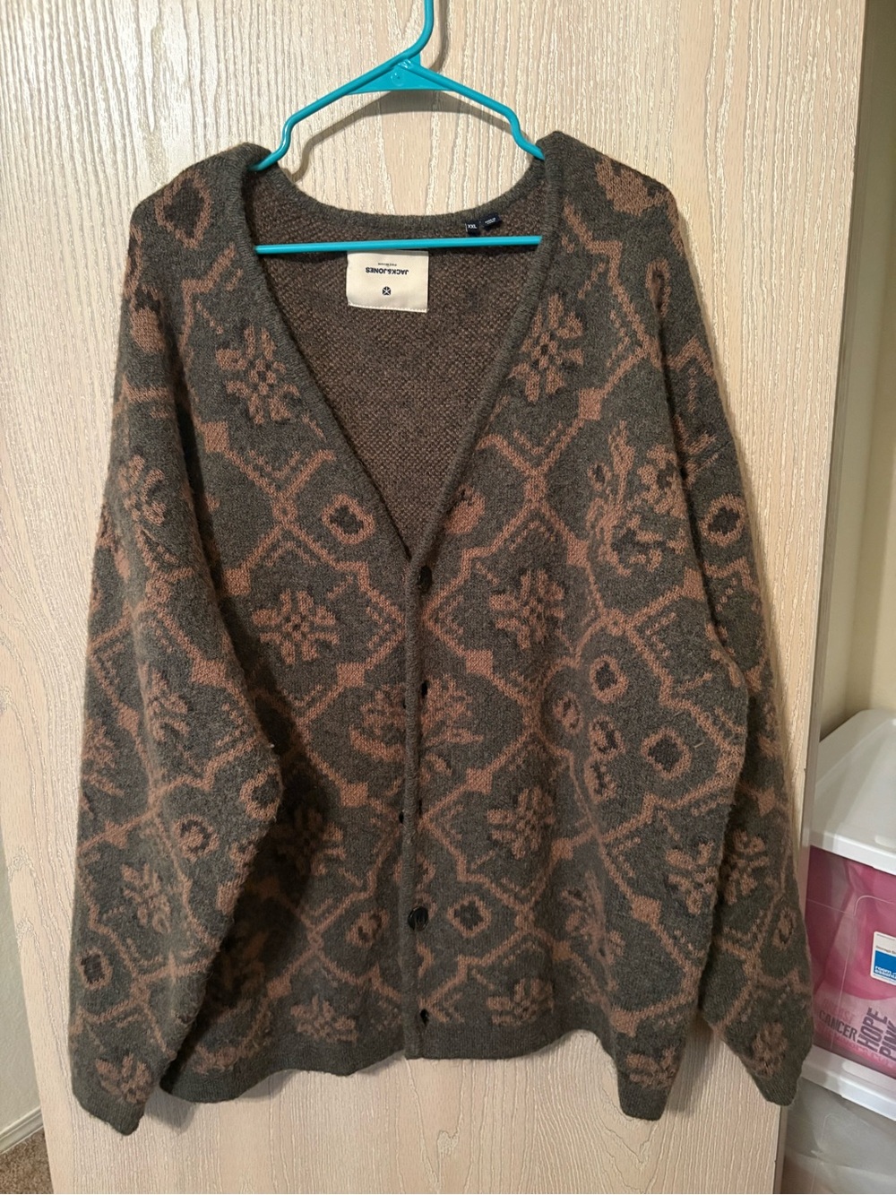 Jack & Jones Brown and Tan Patterned V-Neck Cardigan